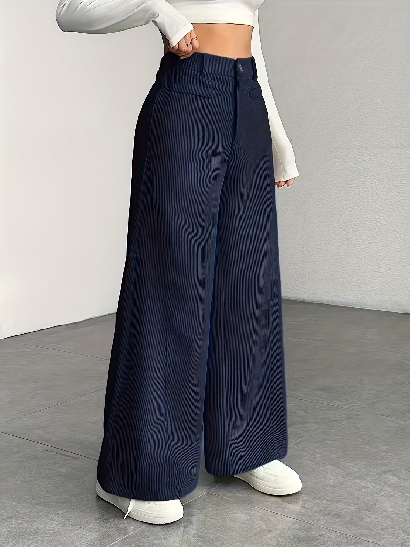 Women's High-Waisted Wide-Leg Trousers Relaxed Fit Tailored Style Chic Everyday