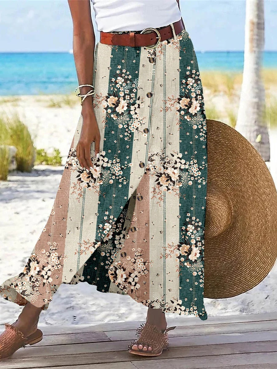 Women's Floral Printed High Waist Maxi Split Skirt Outfit for Work Brunch Parties Holidays and Everyday Wear