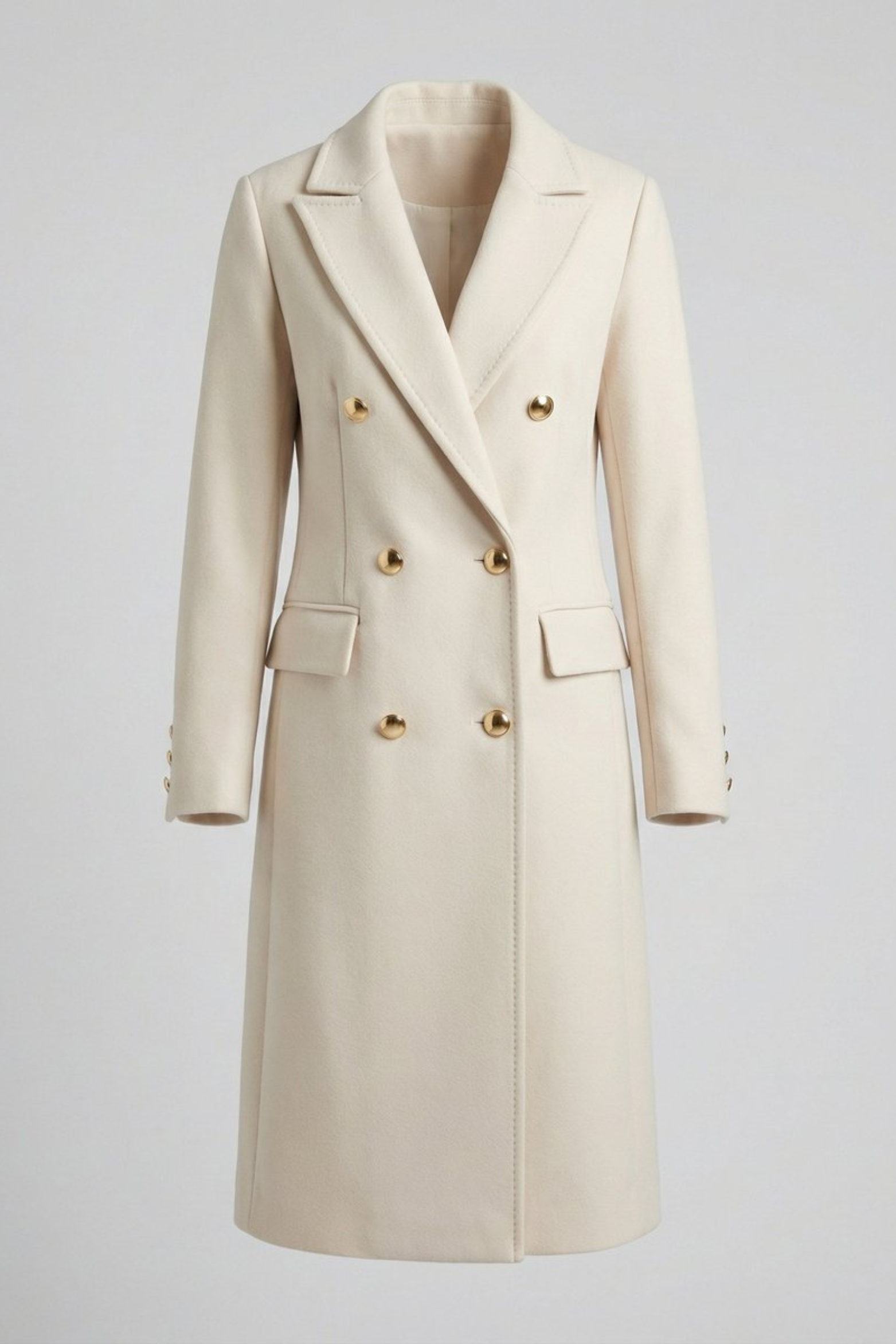 Women's Double Breasted Midi Overcoat Tailored Fit Classic Collar Button-Front Stylish Layering