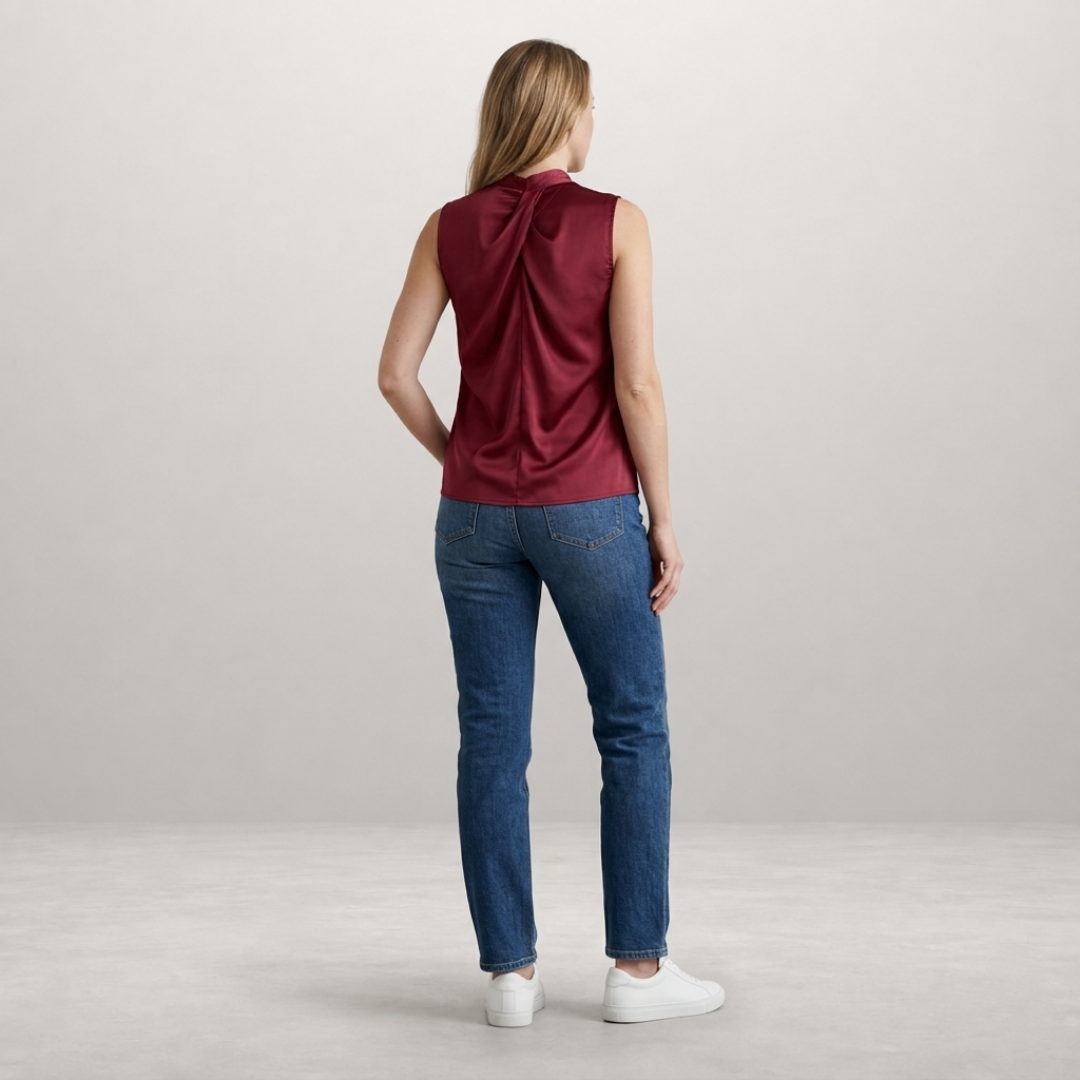 Women's Satin Twisted Neckline Blouse Outfit for Work Brunch Casual Days and Everyday Wear