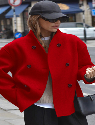 Women's Cozy Long Sleeve Stand Collar Coat Relaxed Fit Casual Layering