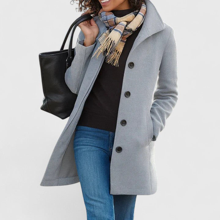 Women's Elegant Long Coat Tailored Fit Notched Lapel Classic Style Outerwear