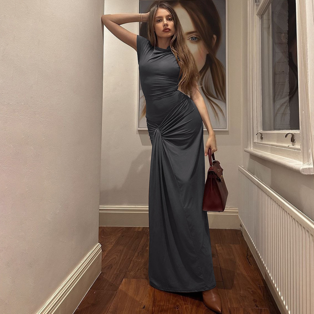 Women's Elegant Bodycon Maxi Dress Ruched Wrap Style Evening Occasion