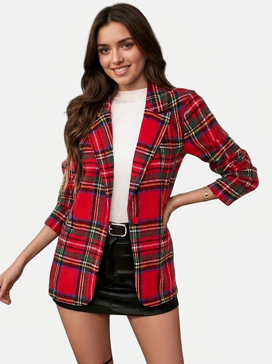 Women’s Plaid Blazer Long Sleeve Jacket