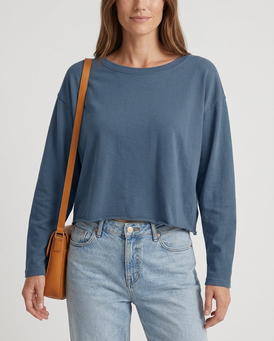Women’s Long Sleeve Crew Neck Crop Top