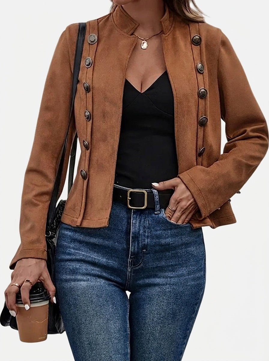 Women’s Double-Breasted Jacket with Stand Collar