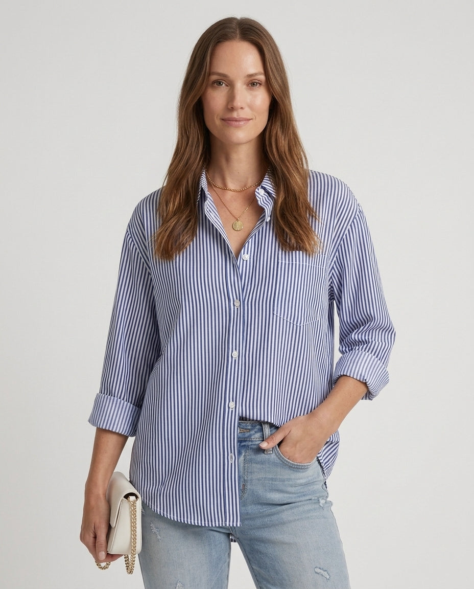 Women’s Striped Button-Down Shirt with Chest Pocket