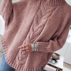 Women's Classic Cable Knit Mock Neck Sweater Cozy Fit Versatile Layering Casual Everyday