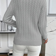 Women's Cozy Cable Knit Sweater Crewneck Long Sleeve Casual Everyday