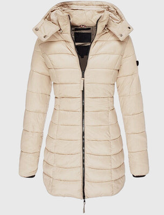 Women's Long Down Jacket Relaxed Fit Hooded Zip Closure Stylish Winter Outerwear
