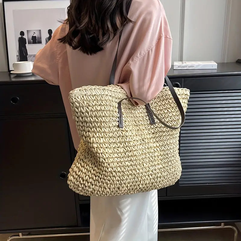 Women's Straw Beach Tote Purse Bag for Work Travel Holidays Shopping Commutes and Everyday Use