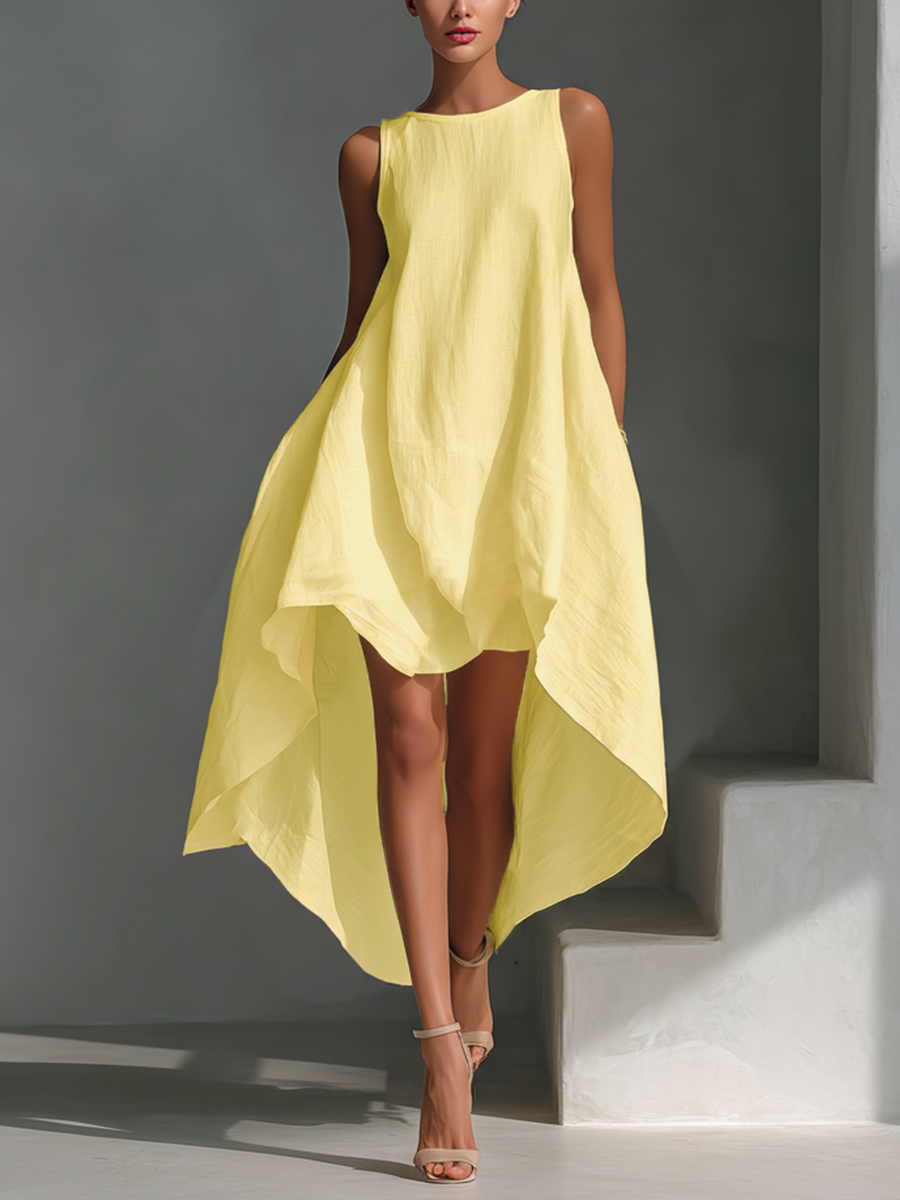 Women's Asymmetric Midi Sleeveless Dress Outfit for Summer Holidays Weddings Parties and Everyday Wear