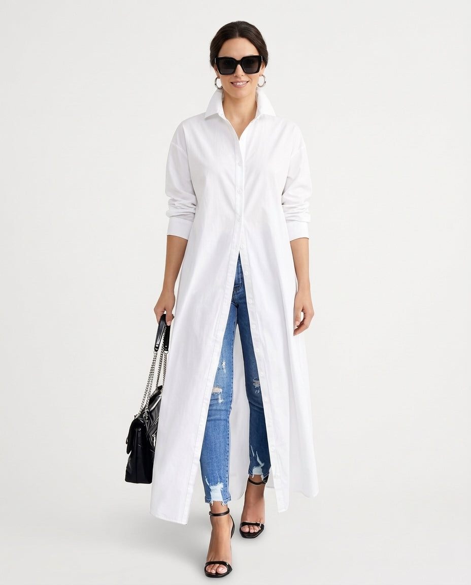 Women’s Longline Button-Down Shirt Dress