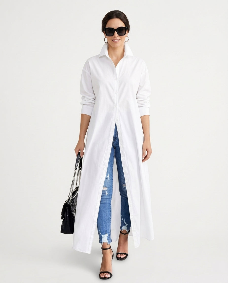 Women’s Longline Button-Down Shirt Dress