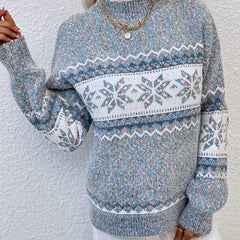 Women's Fair Isle Knit Sweater Mock Neck Long Sleeve Cozy Casual Stylish