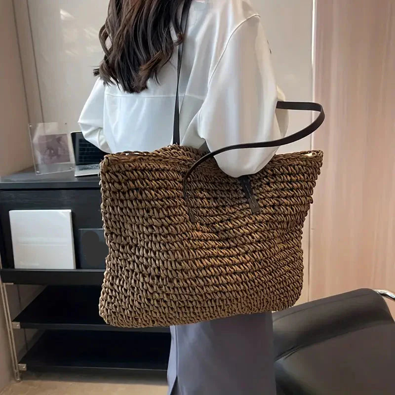 Women's Straw Beach Tote Purse Bag for Work Travel Holidays Shopping Commutes and Everyday Use