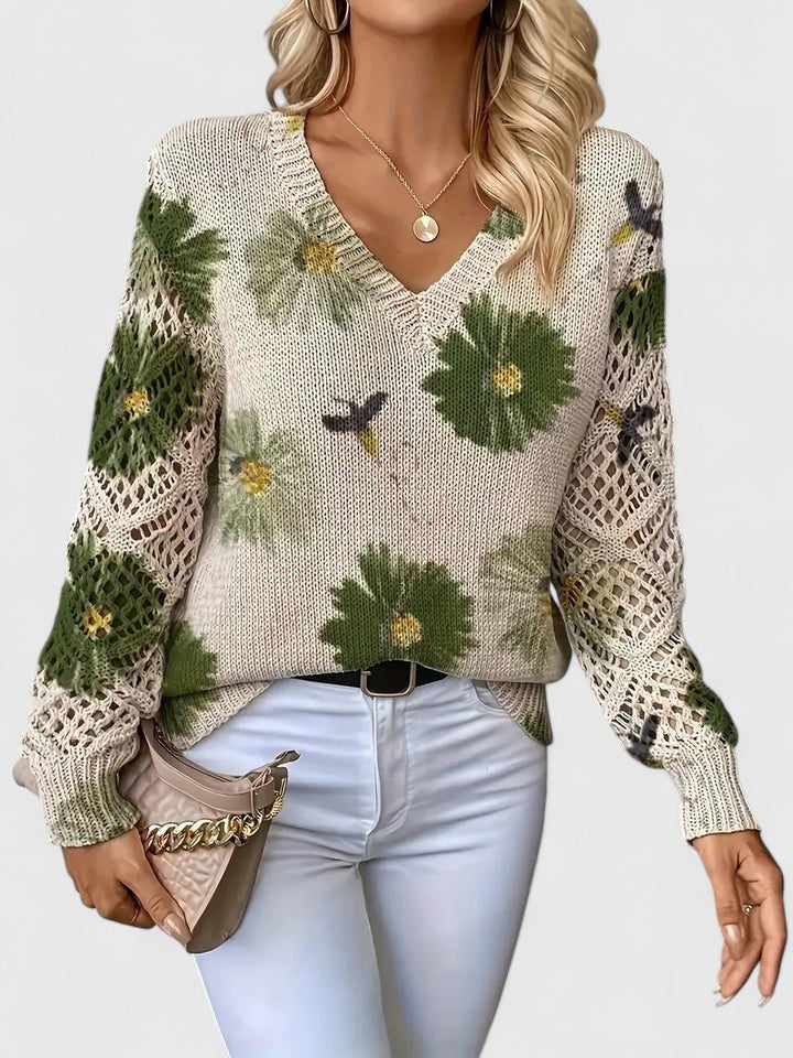 Women's Sweater Floral Pattern Crochet Sleeves Relaxed Fit Casual Everyday