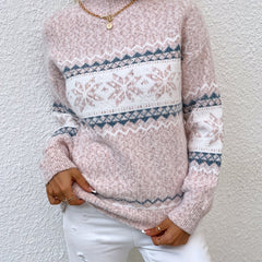 Women's Fair Isle Knit Sweater Mock Neck Long Sleeve Cozy Casual Stylish