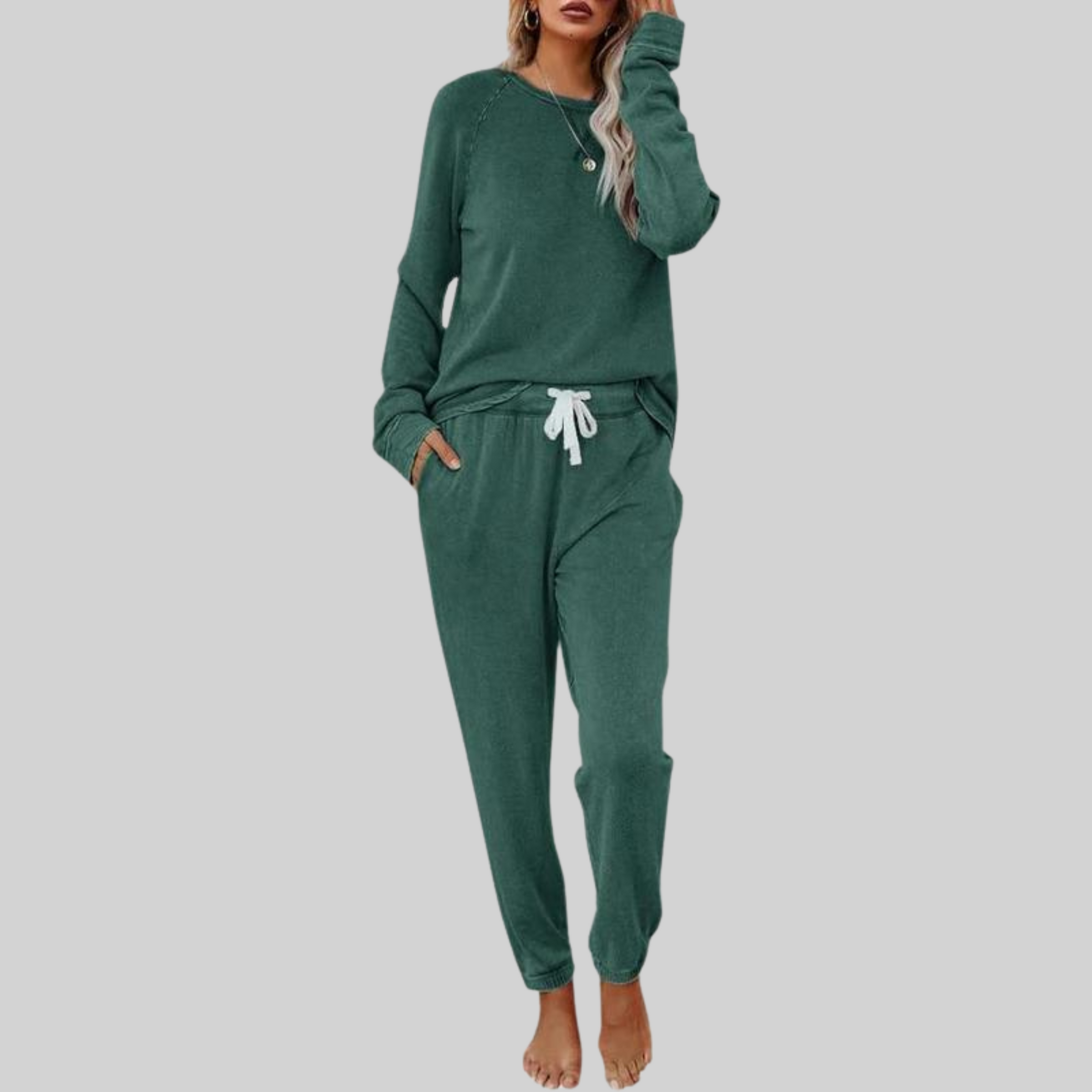 Women's Long Sleeve Top Sweatpants Lounge Set Outfit for Work Brunch Casual Days and Everyday Wear