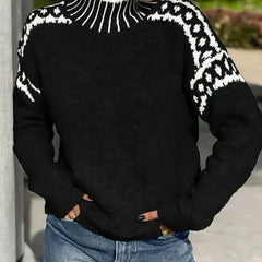 Women's Cozy Turtleneck Sweater Fair Isle Knit Relaxed Fit Casual Everyday
