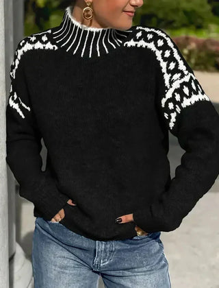 Women's Cozy Turtleneck Sweater Fair Isle Knit Relaxed Fit Casual Everyday