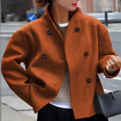 Women's Cozy Long Sleeve Stand Collar Coat Relaxed Fit Casual Layering