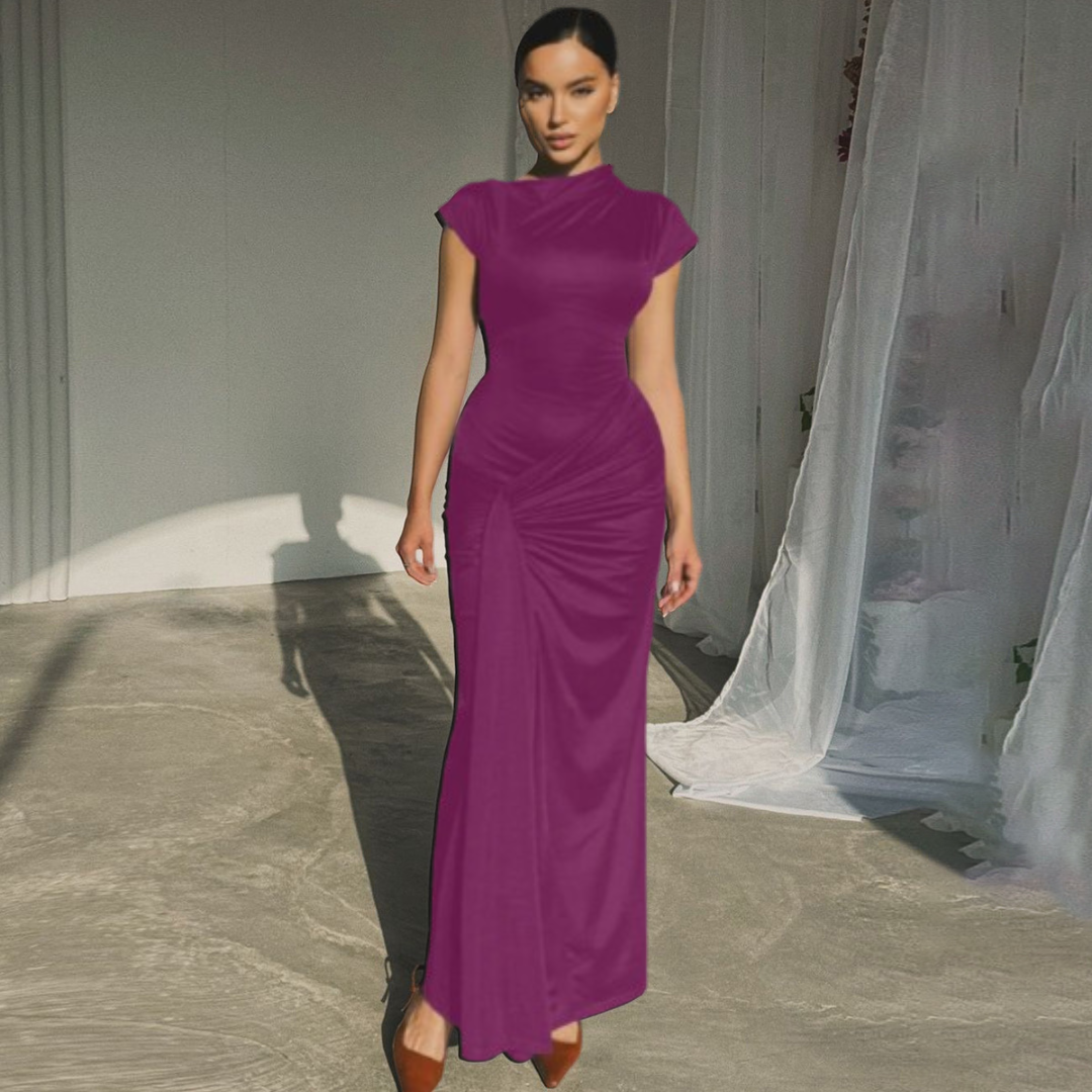 Women's Elegant Bodycon Maxi Dress Ruched Wrap Style Evening Occasion