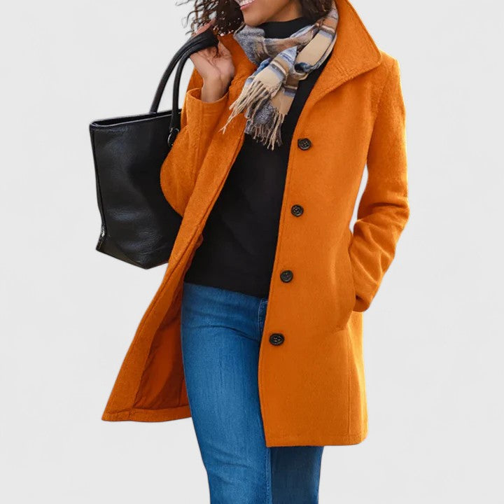 Women's Elegant Long Coat Tailored Fit Notched Lapel Classic Style Outerwear