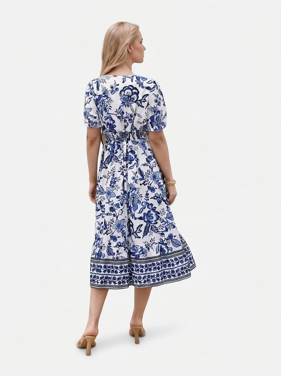 Women’s Floral Print V-Neck Midi Dress