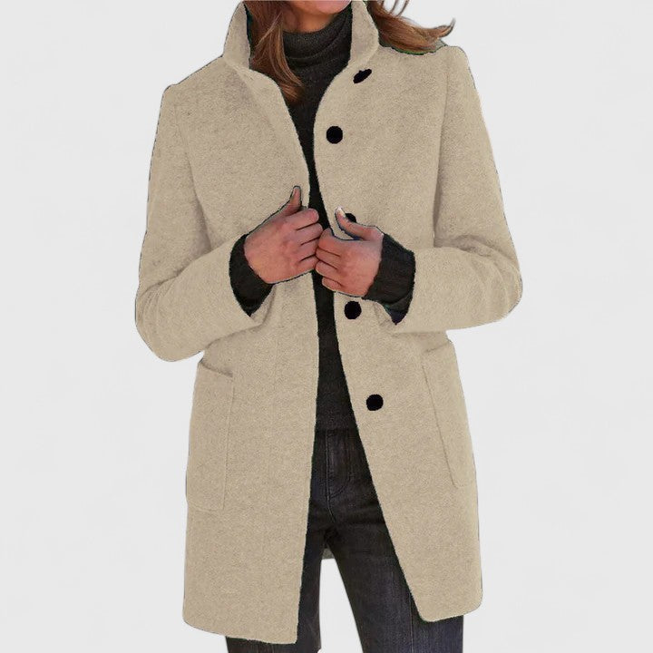 Women's Elegant Overcoat Tailored Fit Long Sleeve Notched Collar Classic Style