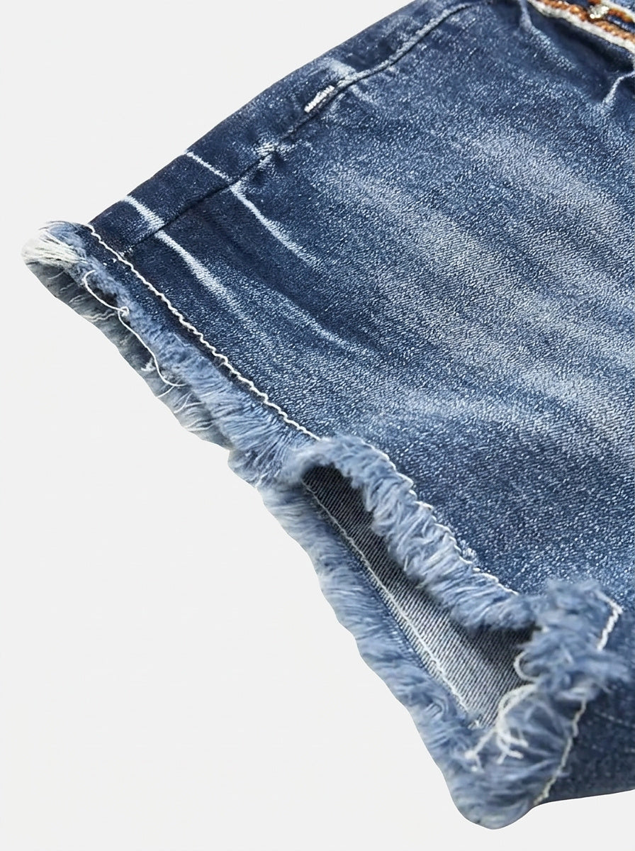 Women's Denim Shorts with Embellished Pockets