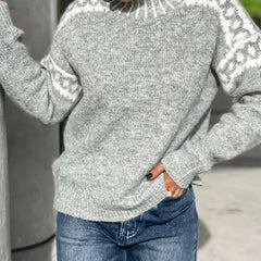 Women's Cozy Turtleneck Sweater Fair Isle Knit Relaxed Fit Casual Everyday