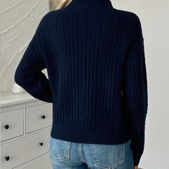 Women's Cable Knit Quarter Zip Sweater Relaxed Fit Long Sleeve Casual Layering