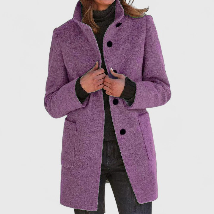 Women's Elegant Overcoat Tailored Fit Long Sleeve Notched Collar Classic Style