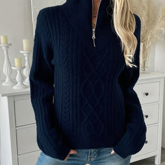 Women's Cable Knit Quarter Zip Sweater Relaxed Fit Long Sleeve Casual Layering