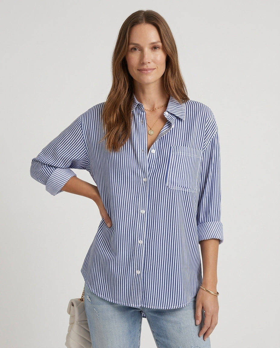 Women’s Striped Button-Down Shirt with Chest Pocket