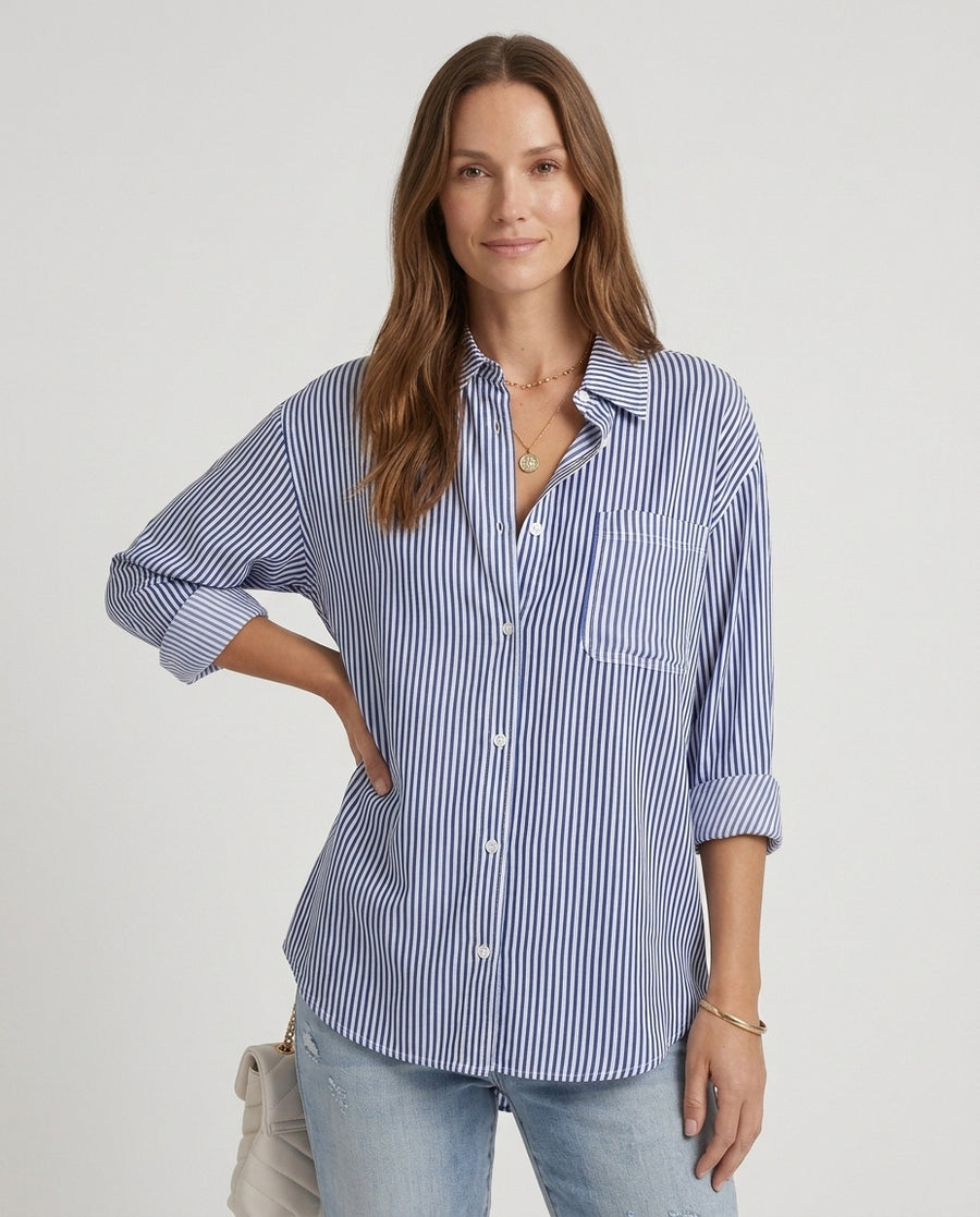 Women’s Striped Button-Down Shirt with Chest Pocket