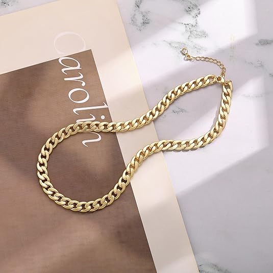 Women's Gold Bold Cuban Link Necklace Statement Jewellery Jewelry Gift for Women Weddings Parties Prom and Everyday Wear