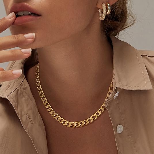 Women's Gold Bold Cuban Link Necklace Statement Jewellery Jewelry Gift for Women Weddings Parties Prom and Everyday Wear