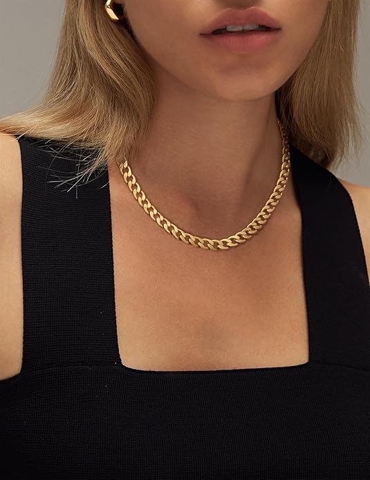 Women's Gold Bold Cuban Link Necklace Statement Jewellery Jewelry Gift for Women Weddings Parties Prom and Everyday Wear