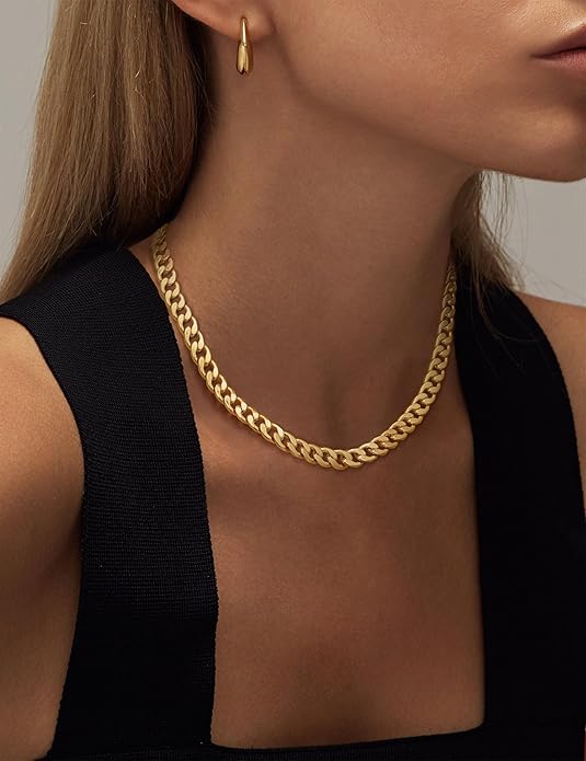 Women's Gold Bold Cuban Link Necklace Statement Jewellery Jewelry Gift for Women Weddings Parties Prom and Everyday Wear