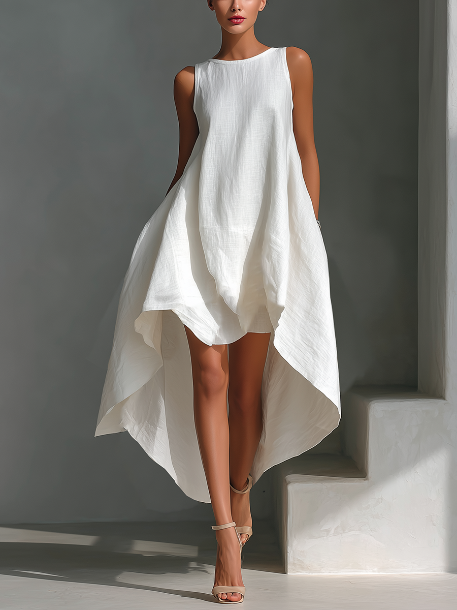 Women's Asymmetric Midi Sleeveless Dress Outfit for Summer Holidays Weddings Parties and Everyday Wear