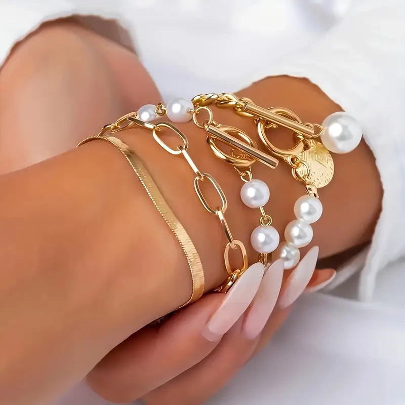 Women's Gold Bracelet Set Statement Jewellery Jewelry Gift for Women Weddings Parties Prom and Everyday Wear