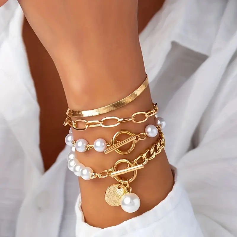 Women's Gold Bracelet Set Statement Jewellery Jewelry Gift for Women Weddings Parties Prom and Everyday Wear