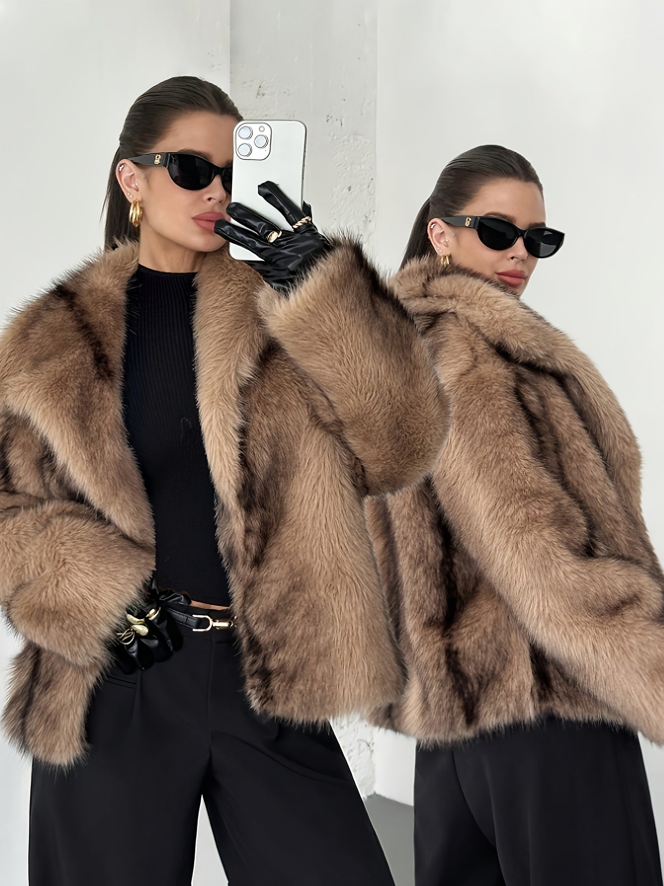 Women's Oversized Cropped Coat Notch Collar Long Sleeve Chic Fashion