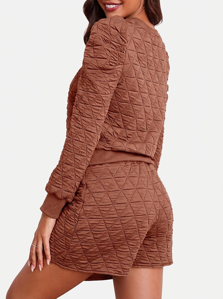 Women’s Two-Piece Lounge Set with Quilted Sweatshirt and Wrap Skort