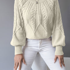 Women's Cable Knit Crewneck Sweater Relaxed Fit Long Sleeve Casual Everyday