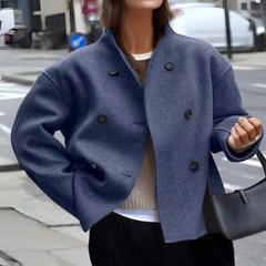 Women's Cozy Long Sleeve Stand Collar Coat Relaxed Fit Casual Layering