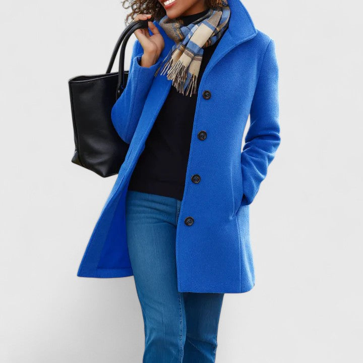 Women's Elegant Long Coat Tailored Fit Notched Lapel Classic Style Outerwear