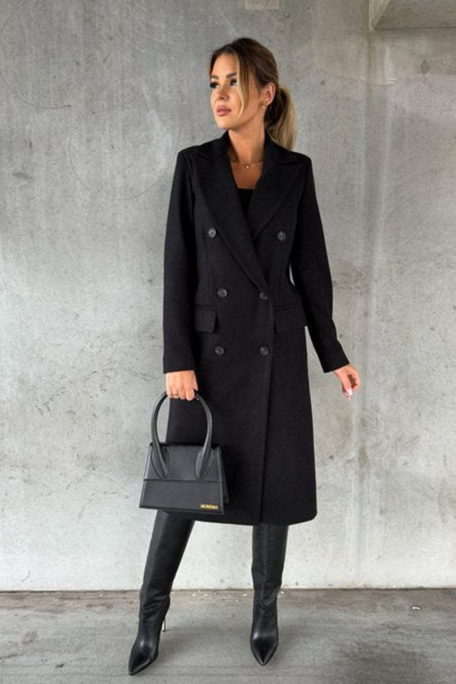 Women's Double Breasted Midi Overcoat Tailored Fit Classic Collar Button-Front Stylish Layering